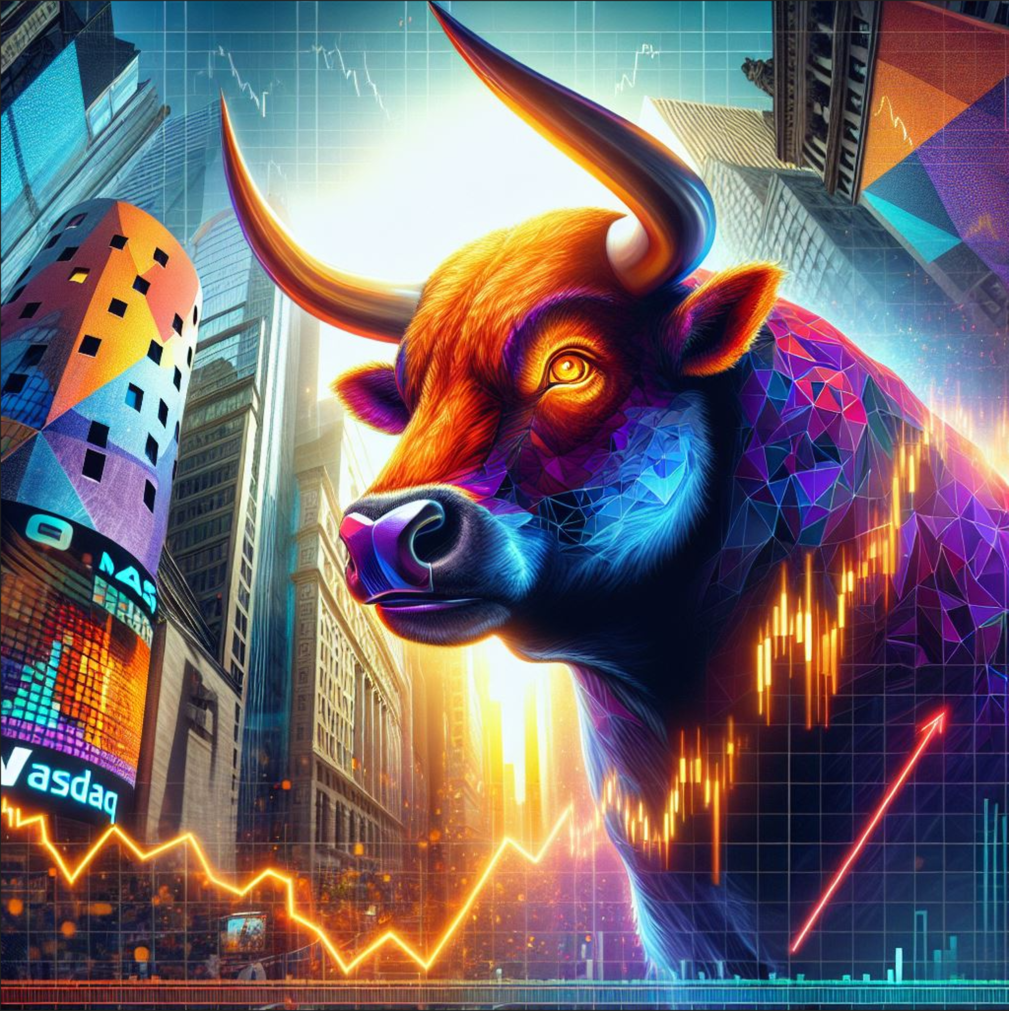 tradbie Logo mit stilisiertem Bullen in Neonfarben